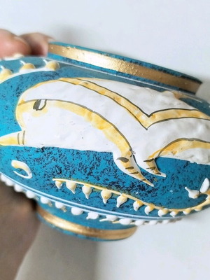 Ceramic vase with dolphin hand made, like new