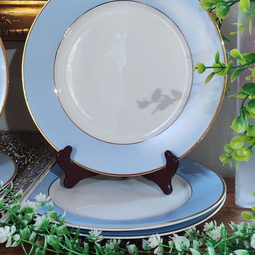 Royal Doulton porcelain dinner plates set of 6, gold rim, 25 cm