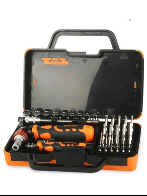 Jakemy toolkit with 31 magnetic interchangeable bits and ratchet new