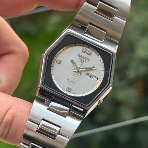 Seiko 5 Hexagon Diamond Dial Automatic Men's Watch Like New