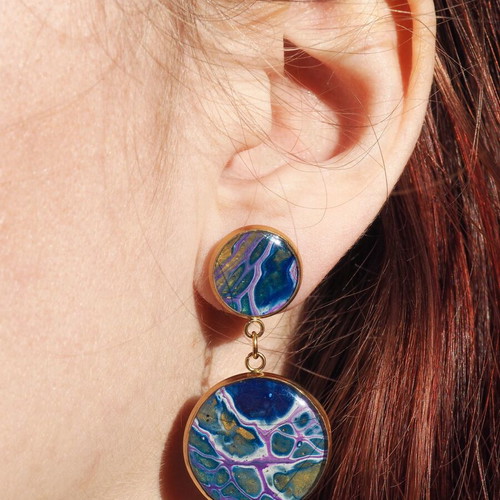 Artisan earrings new, handmade with acrylic paint and epoxy resin