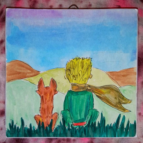 Handmade hand-painted frame with Little Prince and fox theme, new