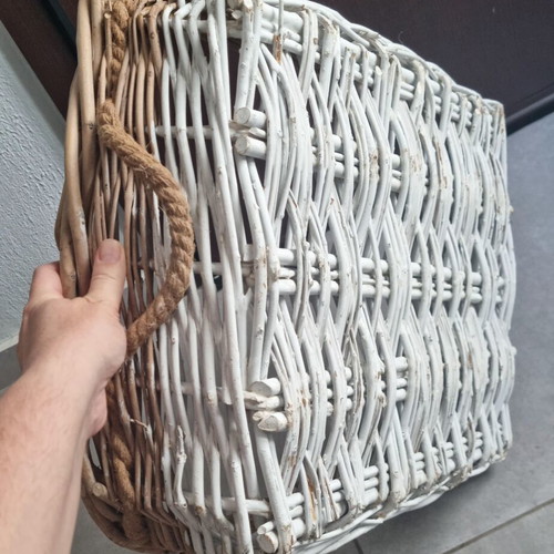 Wicker basket large natural brown and white with handles like new