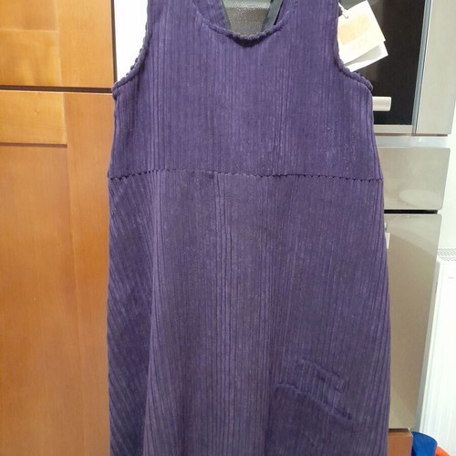Corduroy salopette dress A-line new, purple, made in Italy