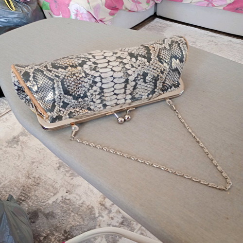Evening shoulder bag like new, snake imitation black and gray