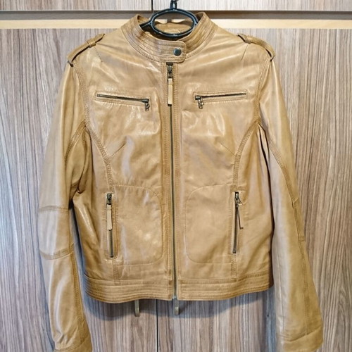 Lapel women's leather jacket like new, brown, size L
