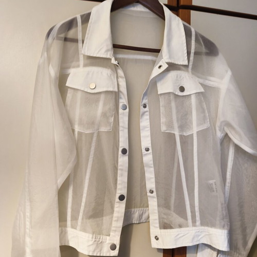 Shirt-jacket with fabric combination, new, white, size L