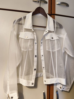 Shirt-jacket with fabric combination, new, white, size L