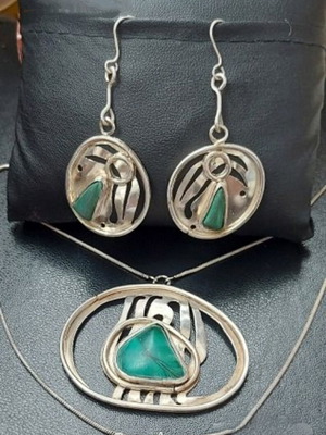 Vintage ασημένιο σετ κοσμημάτων 925 με μαλαχίτη και χρυσοκόλλα