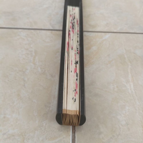 Traditional Handmade Asian Fan with Bamboo Ribs and Peach Blossom Design