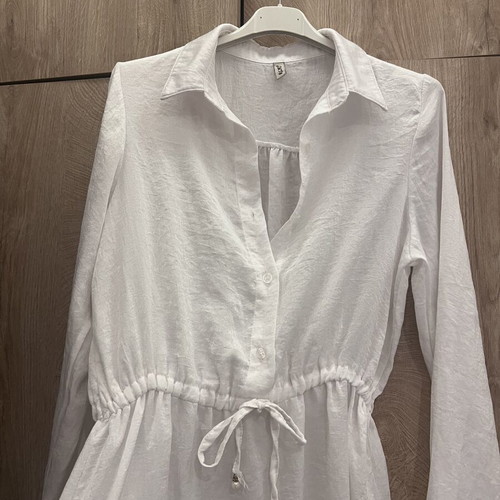 White airy dress with buttons and waist tie like new
