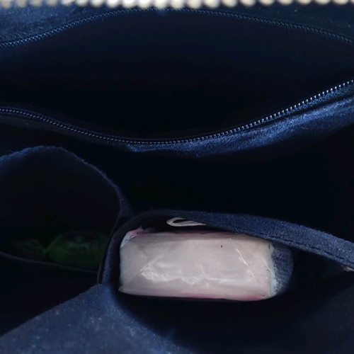 Backpack bag used, blue, light blue and white with gold details