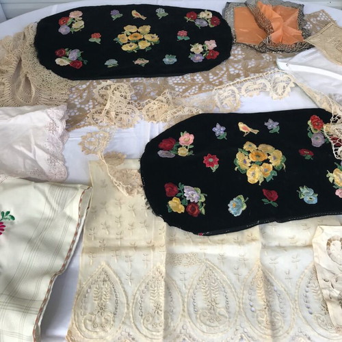 Set of various embroidered linens used with minor imperfections