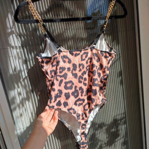 Leopard Print Bodysuit with Gold Chain, One Size, like new