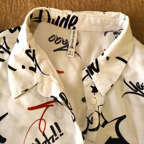 Stradivarius shirt with graffiti print, black and white