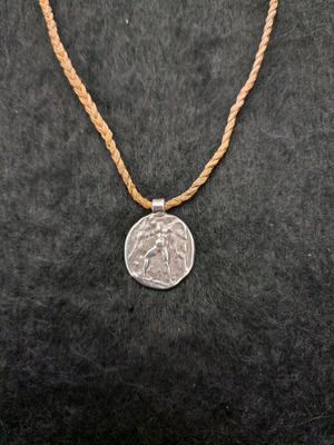Vintage silver 925 pendant like new with cord handmade double-sided