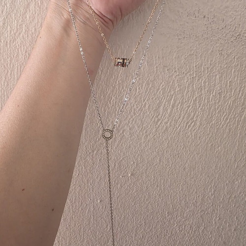 Layered polymorphic Swarovski necklace new, stainless steel, silver and rose gold