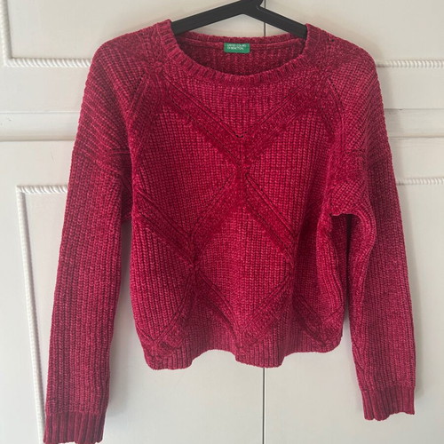 Benetton knitted crop sweater pink like new, size S