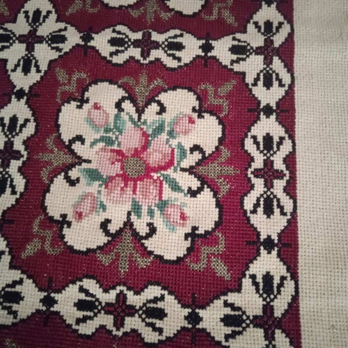 Handmade Counted Cross-Stitch Tablecloth 80x80 in Excellent Condition