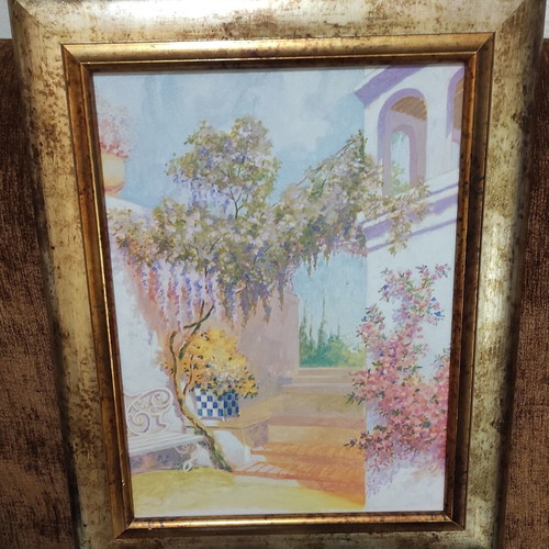 Painting with golden wooden frame like new
