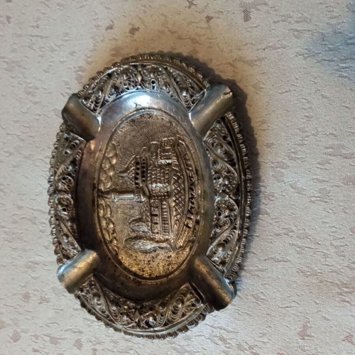 Vintage Gianniotiko Silver-Plated Filigree Ashtray by Petrou