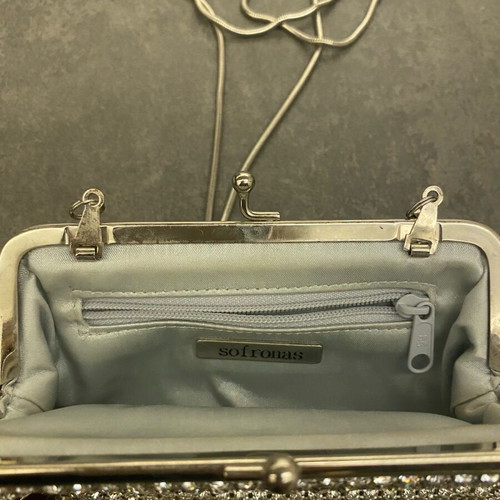 Clutch evening bag with crystals Sofronas lightly used, silver