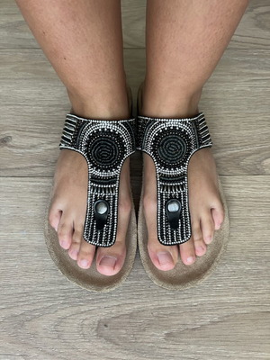 A To Z Greek sandals size 38 new, black and silver with beads