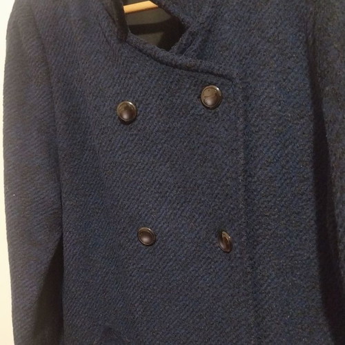 Vintage wool coat used, tailor made, size XL, blue
