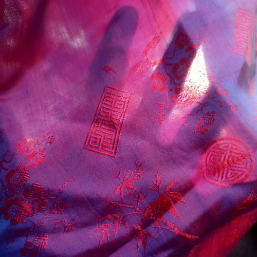 Chinese silk scarf like new, deep red and purple, 156x45cm