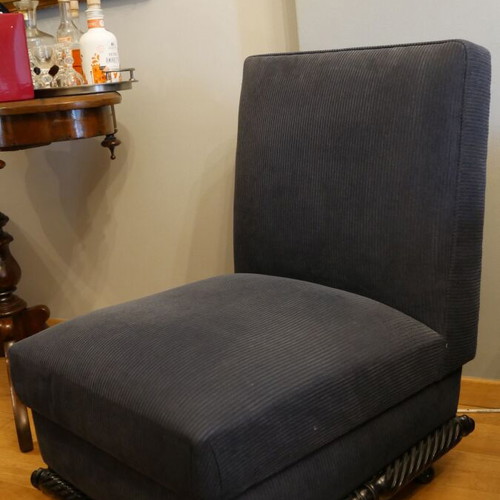Armchair set used, blue fabric, 2 pieces