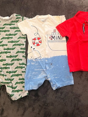 Baby clothes for boy 9-12 months like new, 2 rompers and short-sleeve shirt