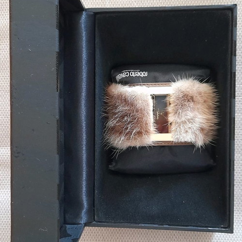 Roberto Cavalli women's wristwatch new with fur leather strap