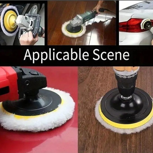 Polishing wool set 4" (100mm) new, 5 pieces with drill adapter