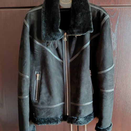 Mouton jacket like new, black, XL, handmade leather