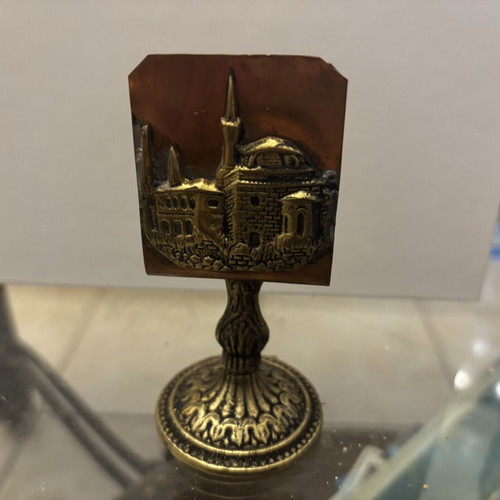 Vintage copper and bronze desk set with pencil holder, matchbox holder, ashtray