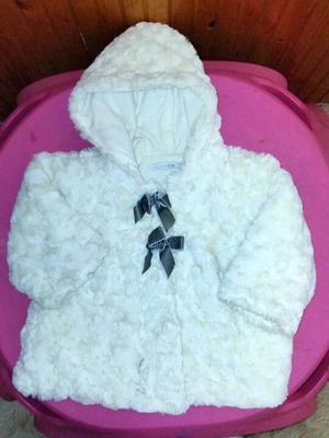 Absorba baby faux fur off-white with black bows like new
