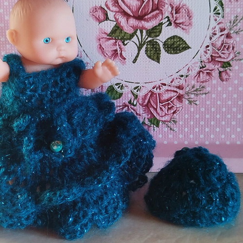 Doll with handmade dress and hat new