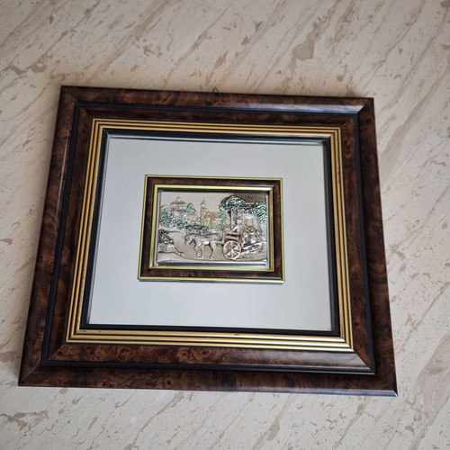 Decorative embossed wall plaque with rural scene, like new