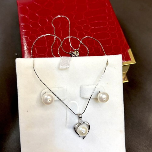Silver 925 Jewelry Set with Natural Pearls and Swarovski