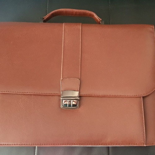 Amig brown briefcase new 4 compartments with strap and lock