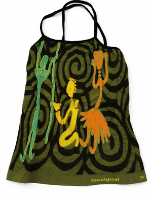 Desigual women's tank top like new, green with yellow and orange accents