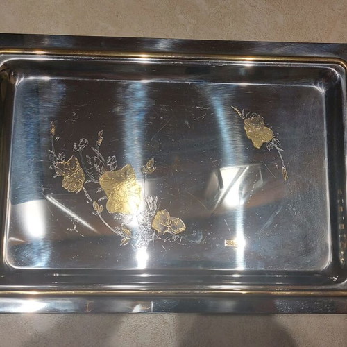 Stainless steel tray inox with 24k gold details M.G.M. Italy like new