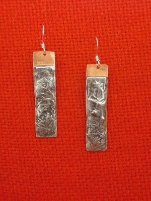 Handmade silver earrings new with copper plate and silver clasp