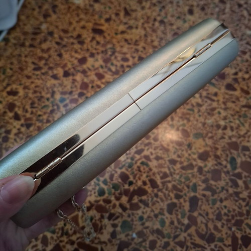 Evening bag used, gold crossbody clutch with chain