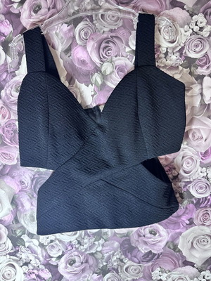 Black wrap top with straps, size S