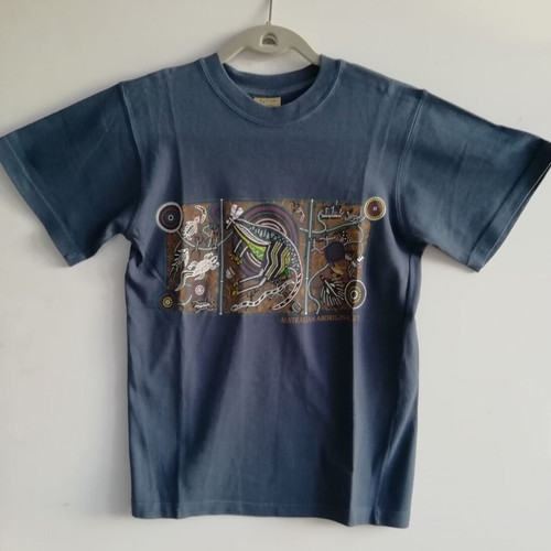 Men's blue T-shirt with Aboriginal art print, like new, size S