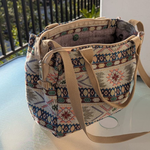 Shoulder tote bag jacquard fabric, multicolor