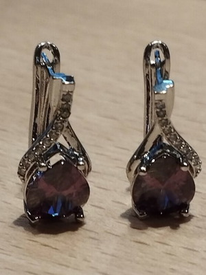 Elegance earrings with purple zircon stones, like new, silver color