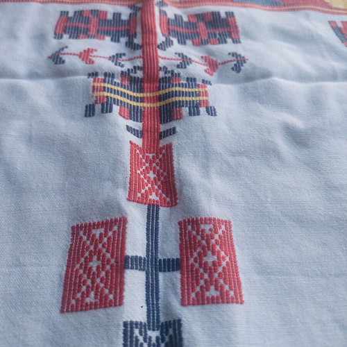 Old Handwoven Table Runner with Tassels, Handmade, Unused
