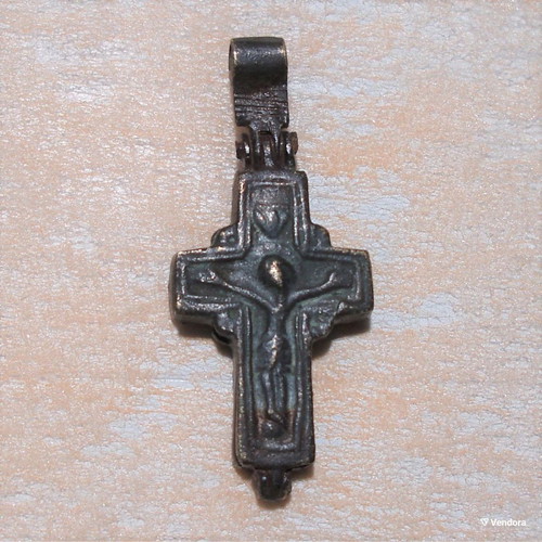 Silver old double-sided cross with case for Holy Wood or Saints' Relic used